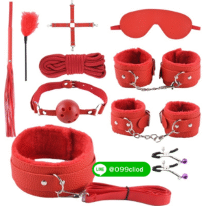 ชุดพันธนาการ BDSM 11 ชิ้น สีแดงแรงเร้าใจ