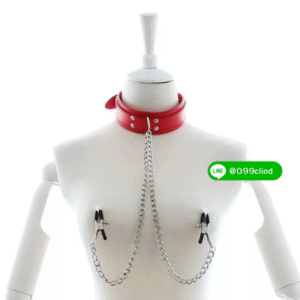 ปลอกคอหนัง PU สีแดง บุขนนุ่ม